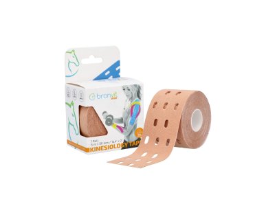 BronVit Sport Kinesio Tape děrovaný 5 cm x 5 m tejpovací páska béžová