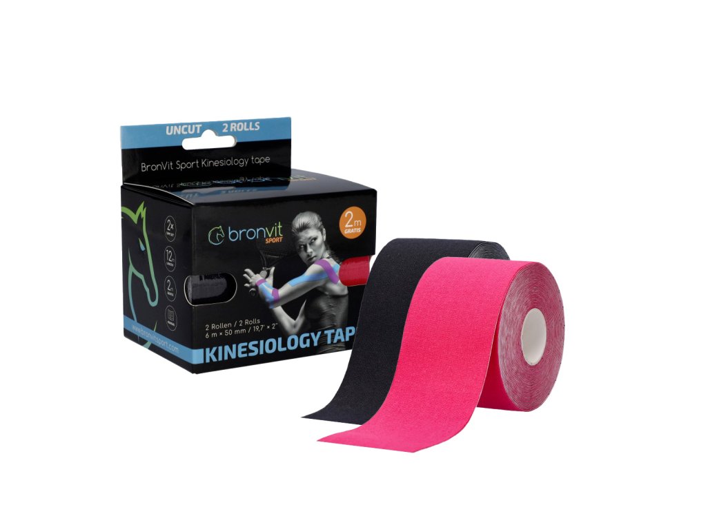 BronVit Sport Kinesio Tape set 5 cm x 6 m tejpovací páska 2 ks černá + růžová
