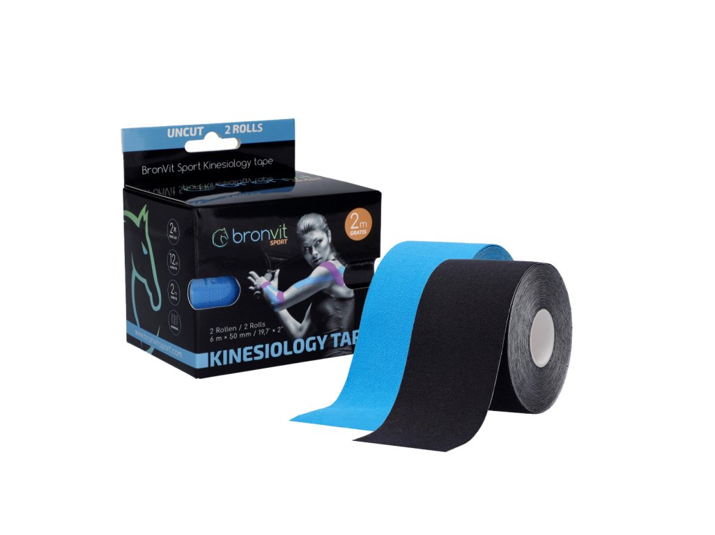 BronVit Sport Kinesio Tape set 5 cm x 6 m tejpovací páska 2 ks černá + modrá